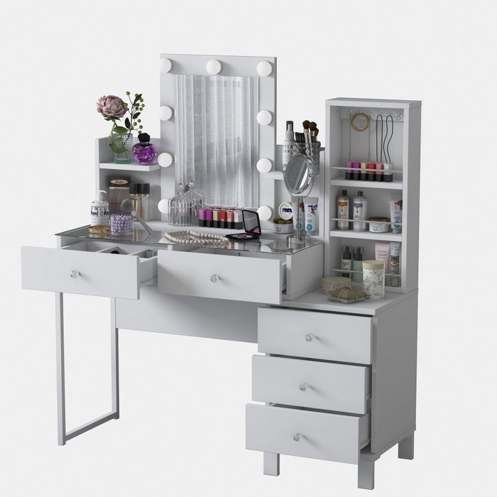 Hanah Home Mesa de Maquillaje Blanca con 9 Focos